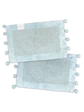 Home Collections Pom Pom Bath Mat Cotton Aqua Blue Lot of Two 18x28 NWT